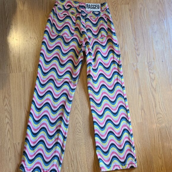 RAGGED PRIEST HIGH RISE STRAIGHT LEG JEANS WAVY PYSCHEDELIC HIPPIE MOD RIGID 26 - Picture 5 of 9